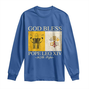 God Bless Pope Leo XIV Long Sleeve Shirt 267th Pope Vatican Flag TS02 Royal Blue Print Your Wear