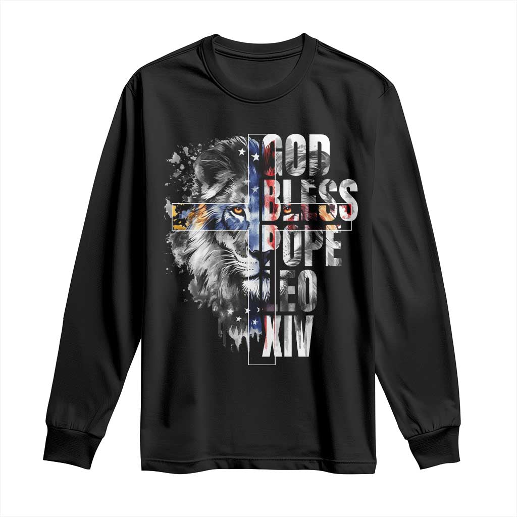 God Bless Pope Leo XIV Long Sleeve Shirt Lion American Flag TS11 Black Print Your Wear