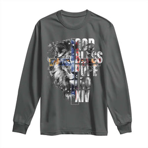 God Bless Pope Leo XIV Long Sleeve Shirt Lion American Flag TS11 Dark Heather Print Your Wear