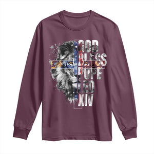 God Bless Pope Leo XIV Long Sleeve Shirt Lion American Flag TS11 Maroon Print Your Wear