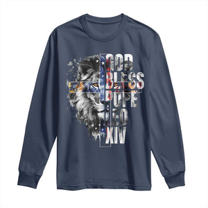 God Bless Pope Leo XIV Long Sleeve Shirt Lion American Flag TS11 Navy Print Your Wear