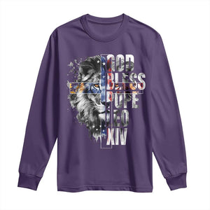 God Bless Pope Leo XIV Long Sleeve Shirt Lion American Flag TS11 Purple Print Your Wear