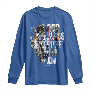 God Bless Pope Leo XIV Long Sleeve Shirt Lion American Flag TS11 Royal Blue Print Your Wear