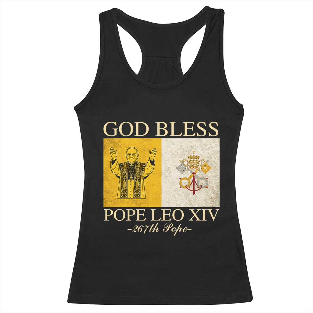 God Bless Pope Leo XIV Racerback Tank Top 267th Pope Vatican Flag TS02 Black Print Your Wear