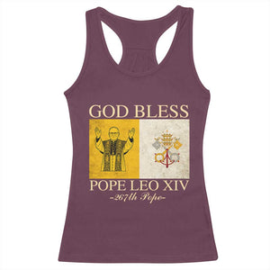 God Bless Pope Leo XIV Racerback Tank Top 267th Pope Vatican Flag TS02 Maroon Print Your Wear