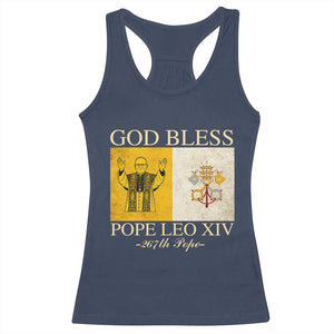 God Bless Pope Leo XIV Racerback Tank Top 267th Pope Vatican Flag TS02 Navy Print Your Wear