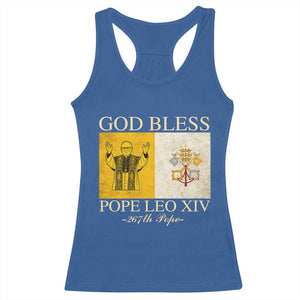 God Bless Pope Leo XIV Racerback Tank Top 267th Pope Vatican Flag TS02 Royal Blue Print Your Wear