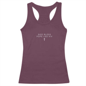 God Bless Pope Leo XIV Racerback Tank Top Cross Subtle Minimal Religious Faith TS10 Maroon Print Your Wear