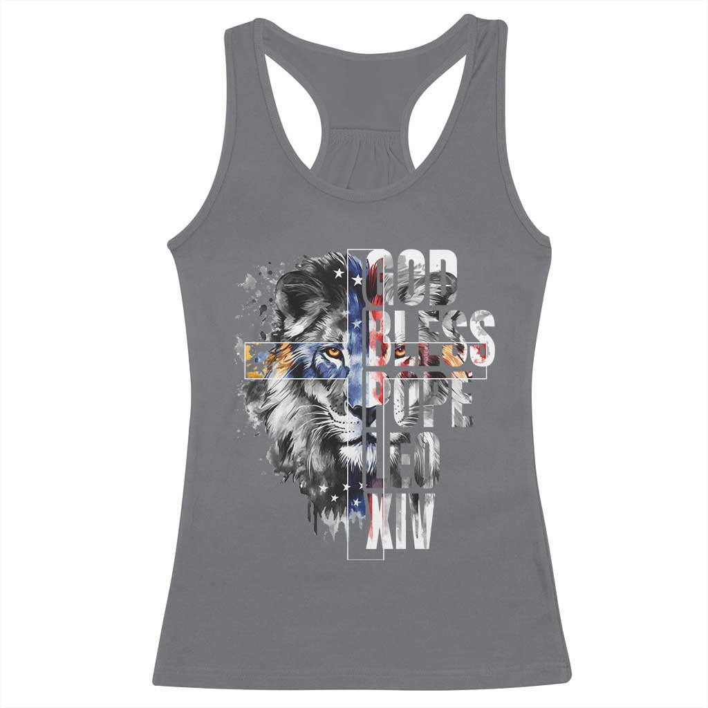 God Bless Pope Leo XIV Racerback Tank Top Lion American Flag TS11 Charcoal Print Your Wear