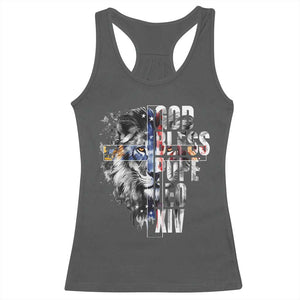 God Bless Pope Leo XIV Racerback Tank Top Lion American Flag TS11 Dark Heather Print Your Wear
