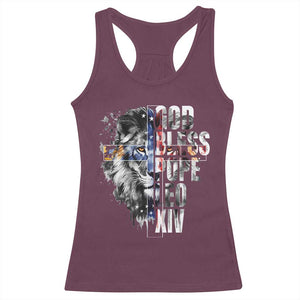God Bless Pope Leo XIV Racerback Tank Top Lion American Flag TS11 Maroon Print Your Wear