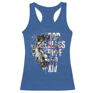 God Bless Pope Leo XIV Racerback Tank Top Lion American Flag TS11 Royal Blue Print Your Wear