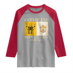 God Bless Pope Leo XIV Raglan Shirt 267th Pope Vatican Flag TS02 Sport Gray Red Print Your Wear