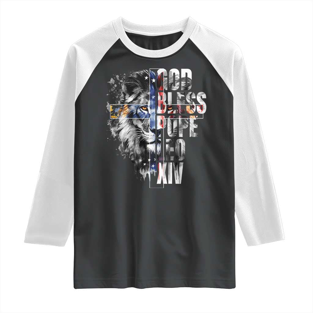 God Bless Pope Leo XIV Raglan Shirt Lion American Flag TS11 Black White Print Your Wear