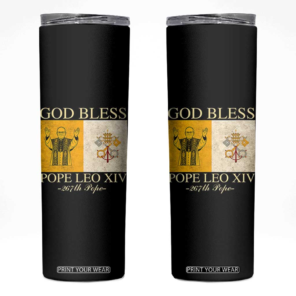 God Bless Pope Leo XIV Skinny Tumbler 267th Pope Vatican Flag TS02 Black Print Your Wear