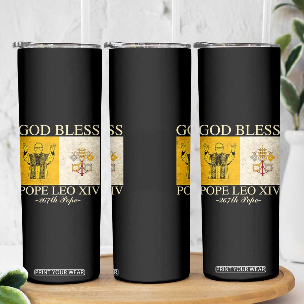 God Bless Pope Leo XIV Skinny Tumbler 267th Pope Vatican Flag TS02 Print Your Wear