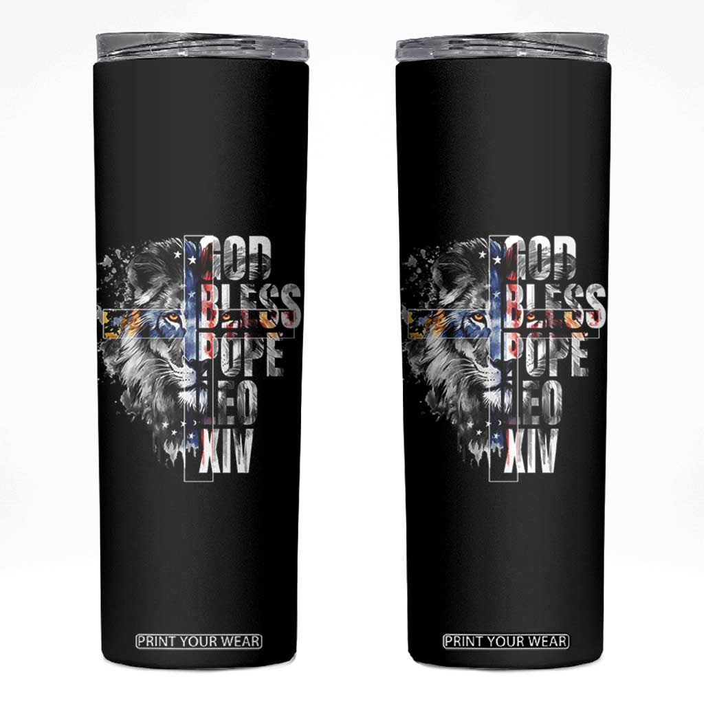 God Bless Pope Leo XIV Skinny Tumbler Lion American Flag TS11 Black Print Your Wear