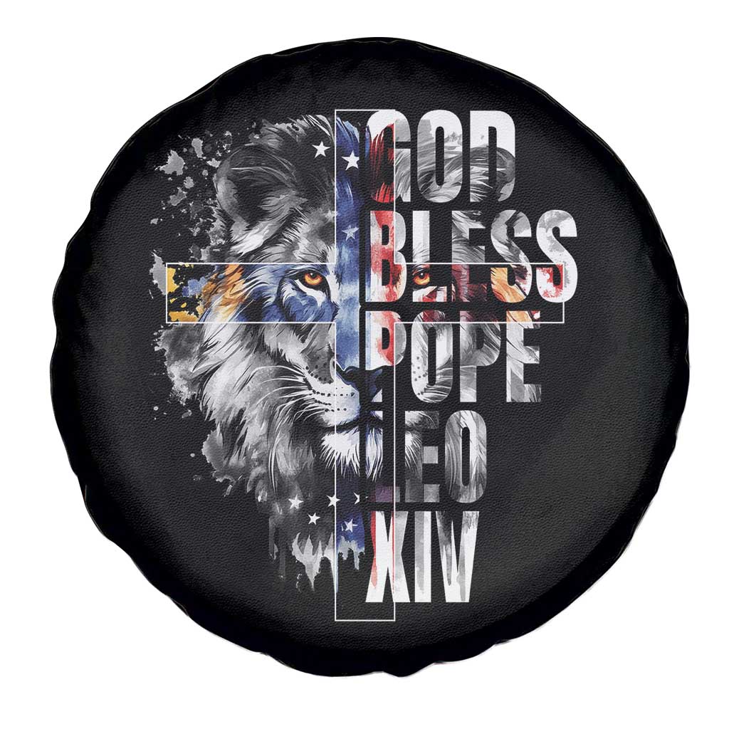 God Bless Pope Leo XIV Spare Tire Cover Lion American Flag TS11 Print Your Wear