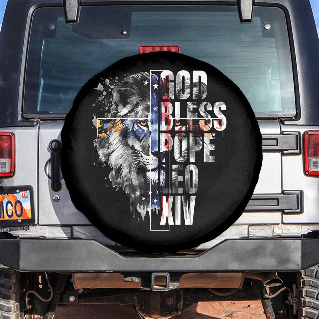 God Bless Pope Leo XIV Spare Tire Cover Lion American Flag TS11 No hole Black Print Your Wear