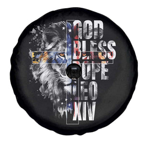 God Bless Pope Leo XIV Spare Tire Cover Lion American Flag TS11 Print Your Wear