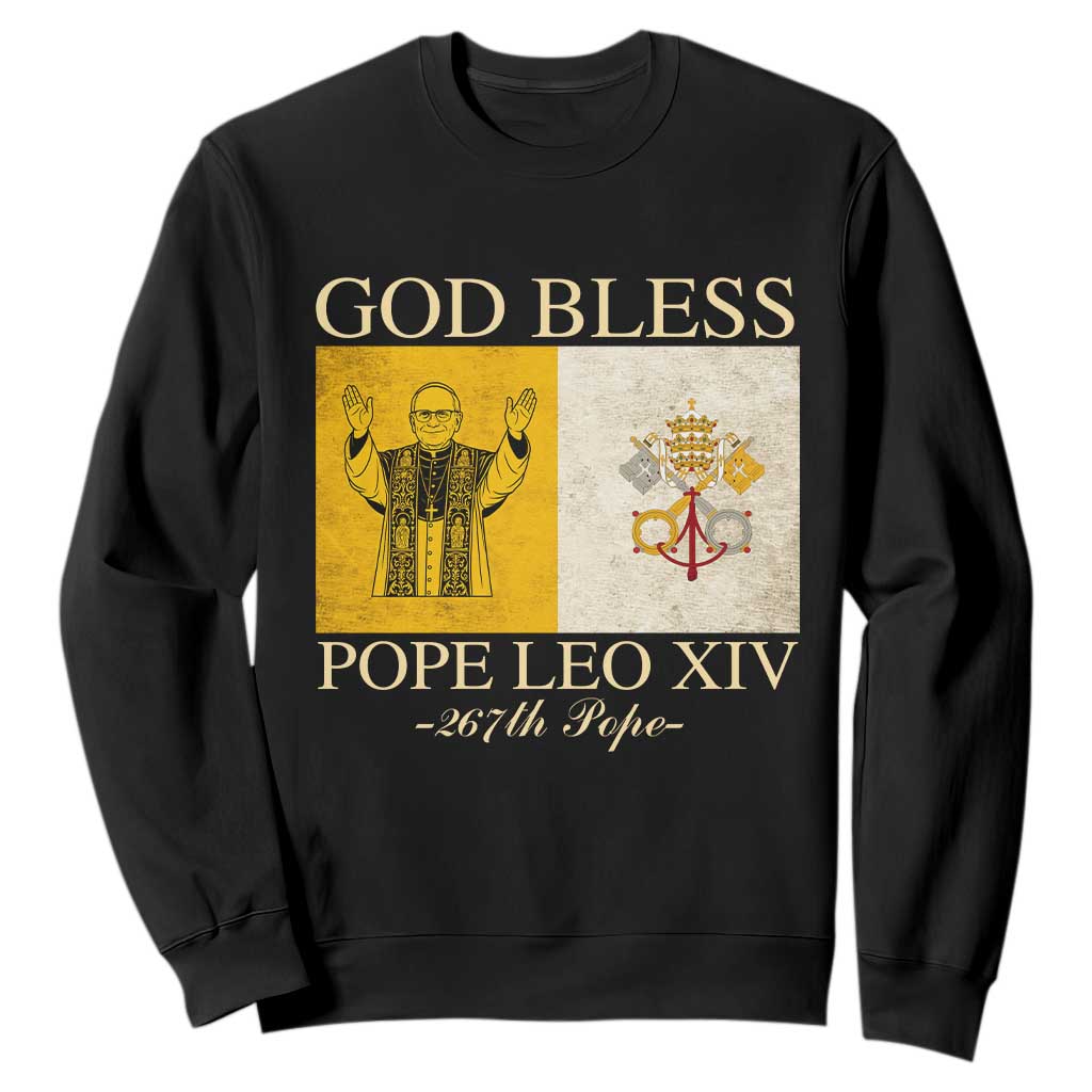 God Bless Pope Leo XIV Sweatshirt 267th Pope Vatican Flag TS02 Black Print Your Wear