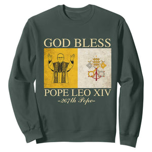 God Bless Pope Leo XIV Sweatshirt 267th Pope Vatican Flag TS02 Dark Forest Green Print Your Wear