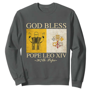 God Bless Pope Leo XIV Sweatshirt 267th Pope Vatican Flag TS02 Dark Heather Print Your Wear