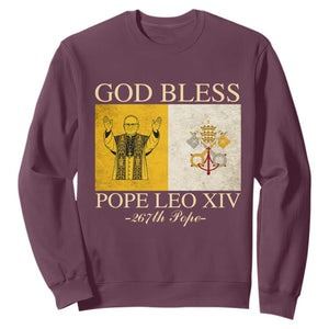 God Bless Pope Leo XIV Sweatshirt 267th Pope Vatican Flag TS02 Maroon Print Your Wear