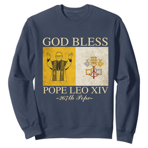 God Bless Pope Leo XIV Sweatshirt 267th Pope Vatican Flag TS02 Navy Print Your Wear
