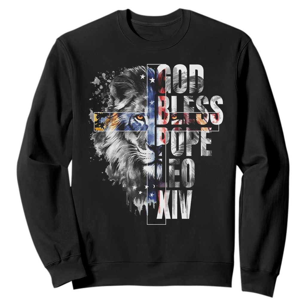 God Bless Pope Leo XIV Sweatshirt Lion American Flag TS11 Black Print Your Wear