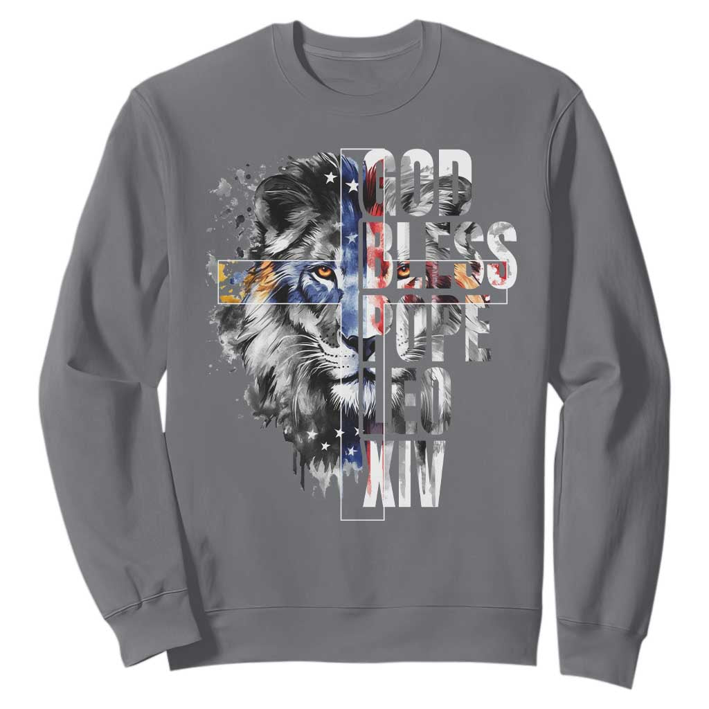 God Bless Pope Leo XIV Sweatshirt Lion American Flag TS11 Charcoal Print Your Wear