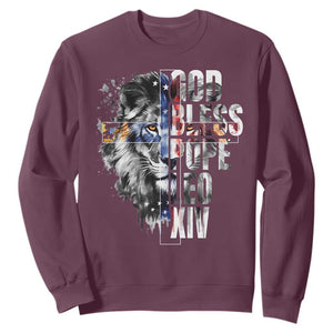 God Bless Pope Leo XIV Sweatshirt Lion American Flag TS11 Maroon Print Your Wear
