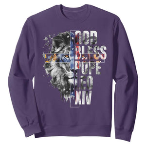 God Bless Pope Leo XIV Sweatshirt Lion American Flag TS11 Purple Print Your Wear