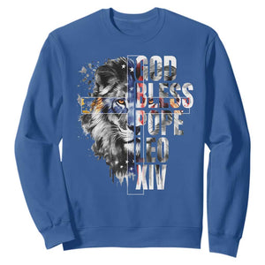 God Bless Pope Leo XIV Sweatshirt Lion American Flag TS11 Royal Blue Print Your Wear