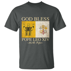 God Bless Pope Leo XIV T Shirt 267th Pope Vatican Flag TS02 Dark Heather Print Your Wear