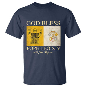 God Bless Pope Leo XIV T Shirt 267th Pope Vatican Flag TS02 Navy Print Your Wear
