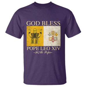 God Bless Pope Leo XIV T Shirt 267th Pope Vatican Flag TS02 Purple Print Your Wear