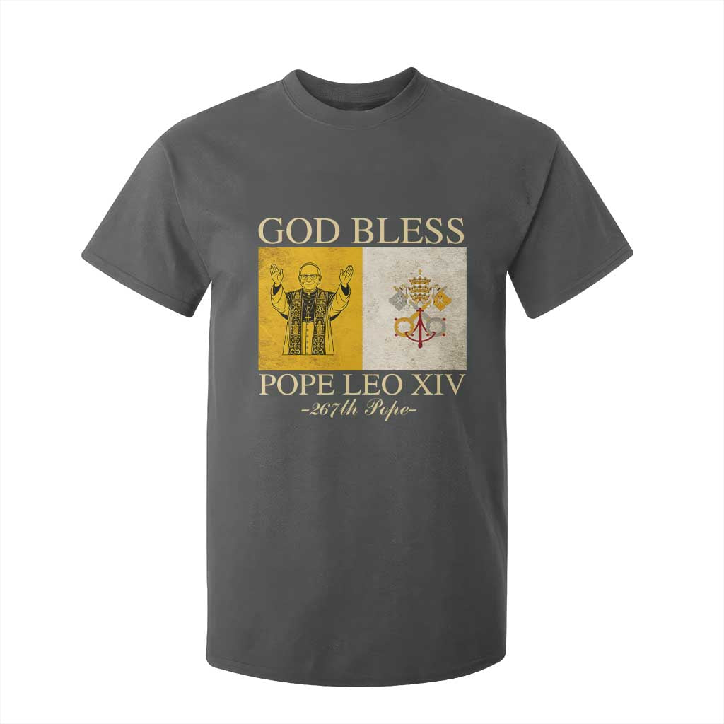God Bless Pope Leo XIV T Shirt For Kid 267th Pope Vatican Flag TS02 Dark Heather Print Your Wear