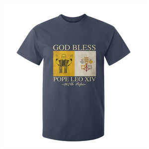 God Bless Pope Leo XIV T Shirt For Kid 267th Pope Vatican Flag TS02 Navy Print Your Wear