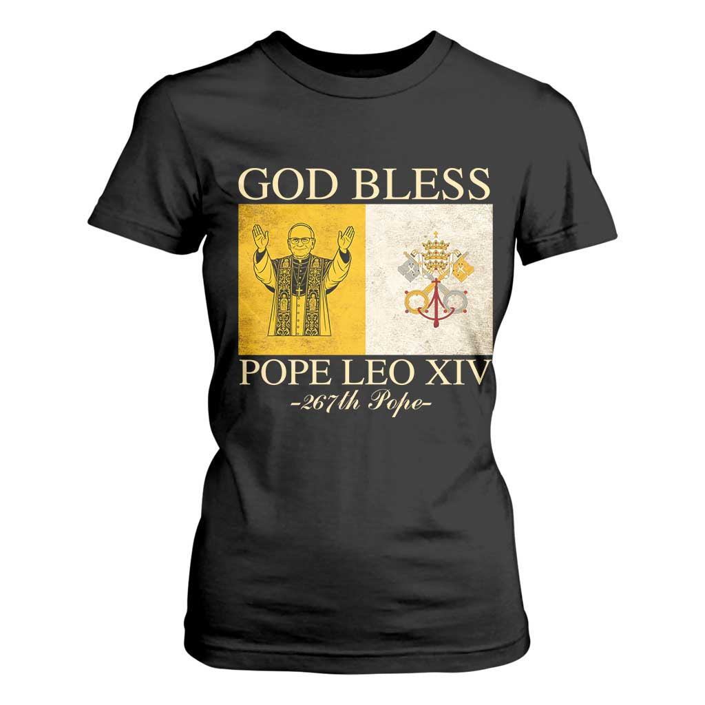 God Bless Pope Leo XIV T Shirt For Women 267th Pope Vatican Flag TS02 Black Print Your Wear
