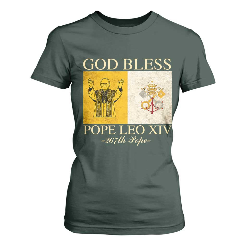 God Bless Pope Leo XIV T Shirt For Women 267th Pope Vatican Flag TS02 Dark Forest Green Print Your Wear