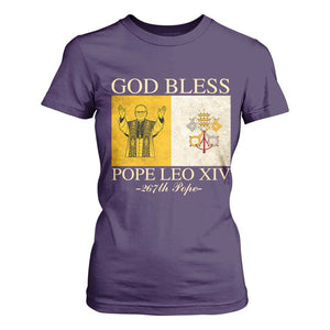 God Bless Pope Leo XIV T Shirt For Women 267th Pope Vatican Flag TS02 Purple Print Your Wear