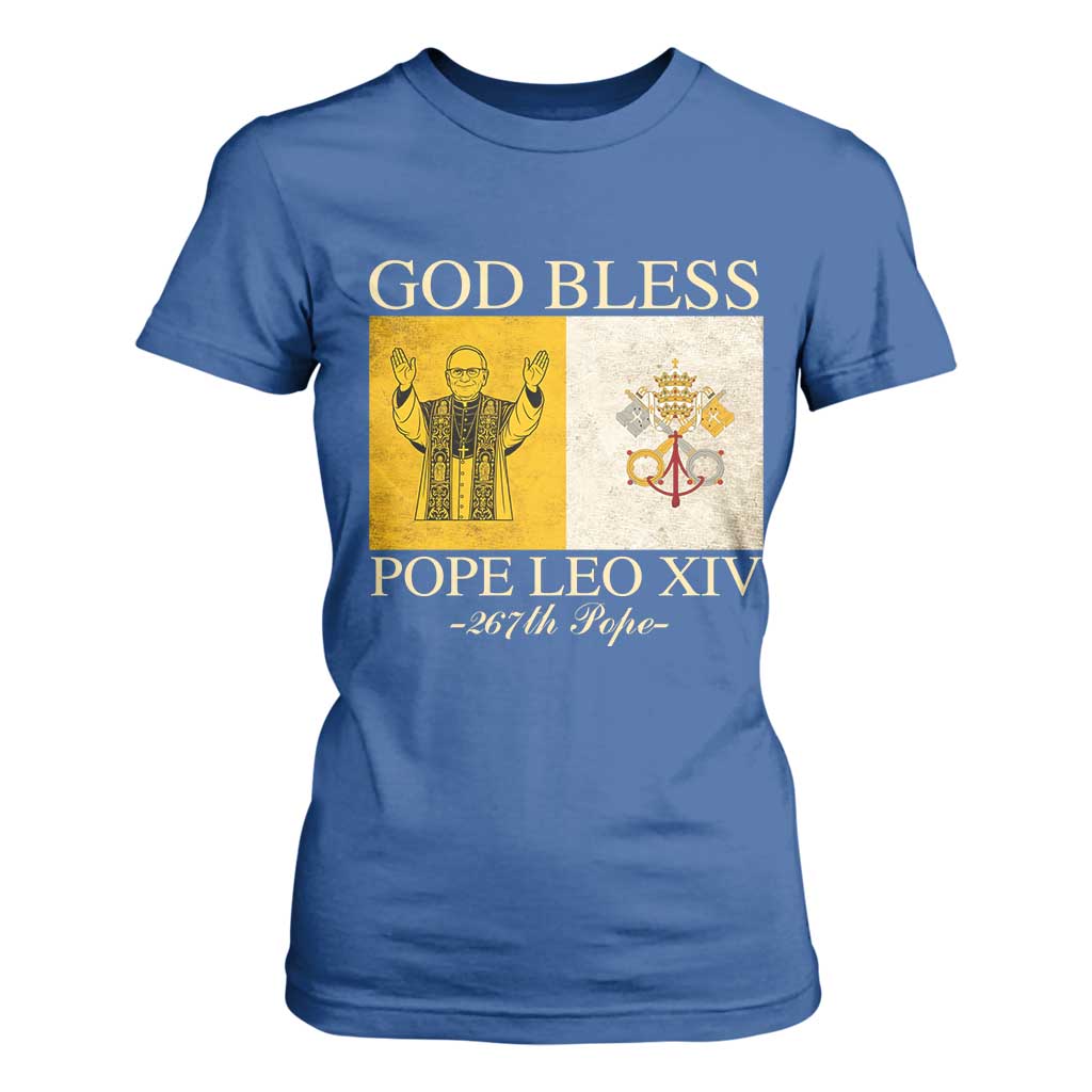 God Bless Pope Leo XIV T Shirt For Women 267th Pope Vatican Flag TS02 Royal Blue Print Your Wear
