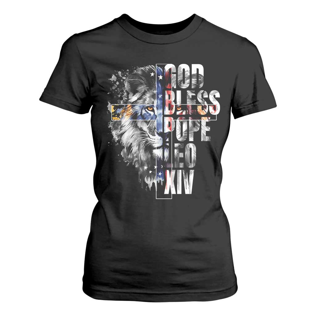 God Bless Pope Leo XIV T Shirt For Women Lion American Flag TS11 Black Print Your Wear
