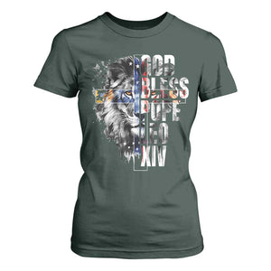 God Bless Pope Leo XIV T Shirt For Women Lion American Flag TS11 Dark Forest Green Print Your Wear