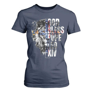 God Bless Pope Leo XIV T Shirt For Women Lion American Flag TS11 Navy Print Your Wear