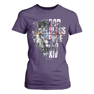 God Bless Pope Leo XIV T Shirt For Women Lion American Flag TS11 Purple Print Your Wear