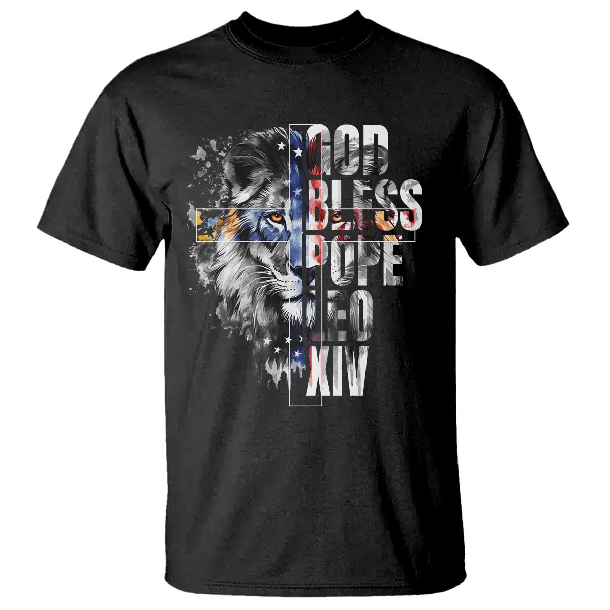 God Bless Pope Leo XIV T Shirt Lion American Flag TS11 Black Print Your Wear