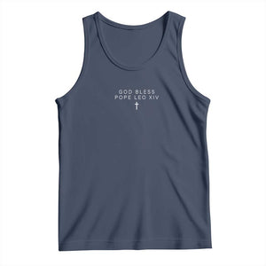 God Bless Pope Leo XIV Tank Top Cross Subtle Minimal Religious Faith TS10 Navy Print Your Wear