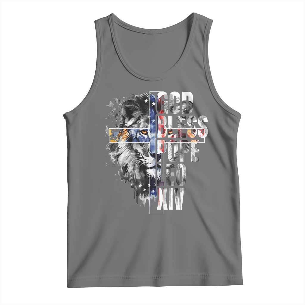 God Bless Pope Leo XIV Tank Top Lion American Flag TS11 Black Heather Print Your Wear